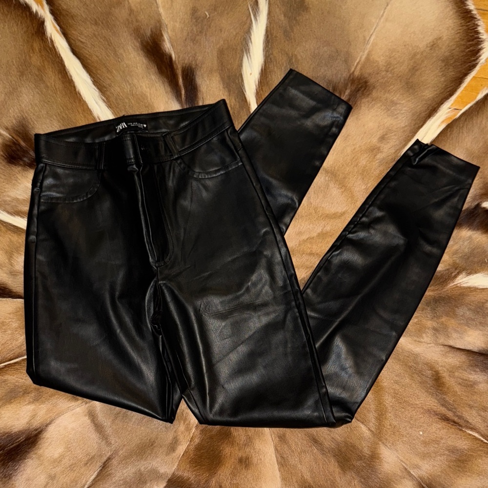 Zara Black Vegan Leather Trousers